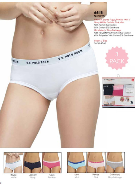 Women’s Shorts Briefs, 3 Pcs U.S. Polo Assn. 66115