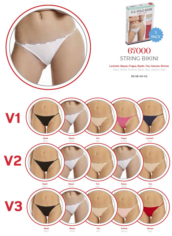 Women’s Tanga Briefs, 5 Pcs U.S. Polo Assn. 67000