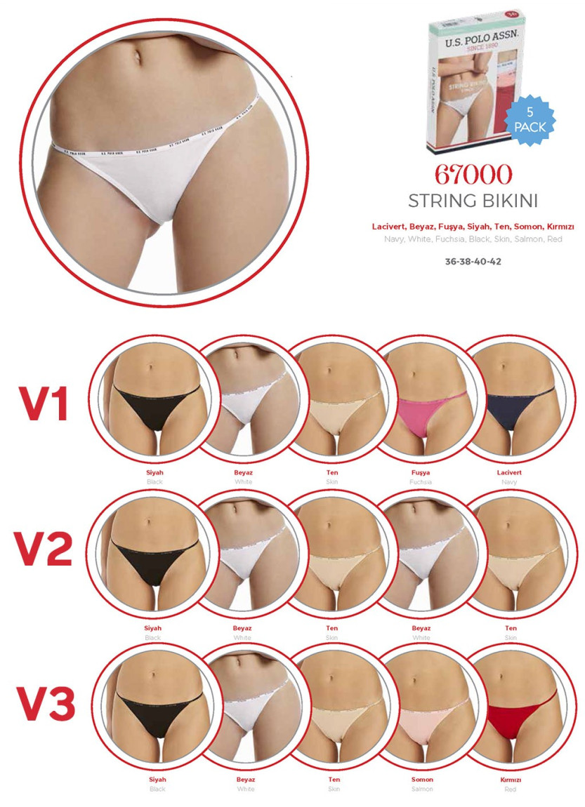 Women’s Tanga Briefs, 5 Pcs U.S. Polo Assn. 67000