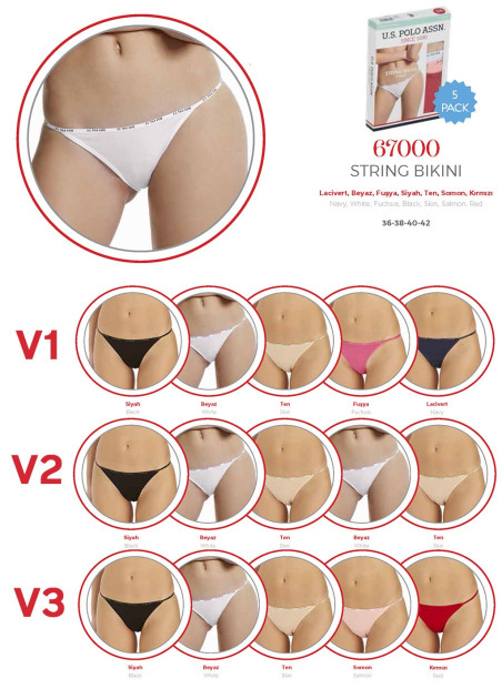 Women’s Tanga Briefs, 5 Pcs U.S. Polo Assn. 67000