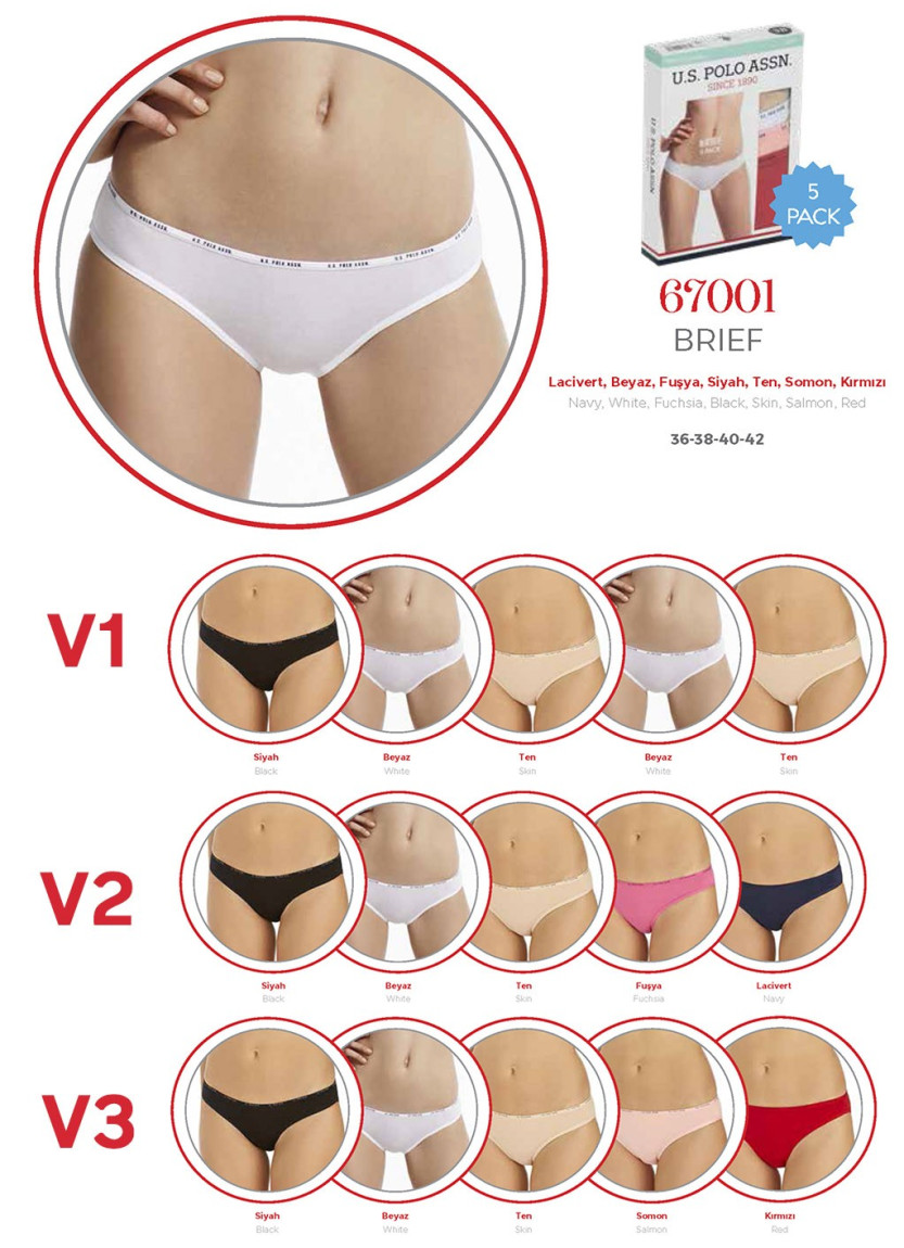 Women’s Low-Rise Briefs, 5 Pcs U.S. Polo Assn. 67001