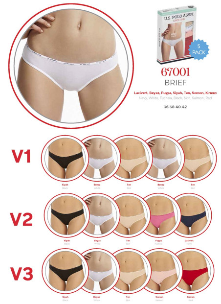 Women’s Low-Rise Briefs, 5 Pcs U.S. Polo Assn. 67001