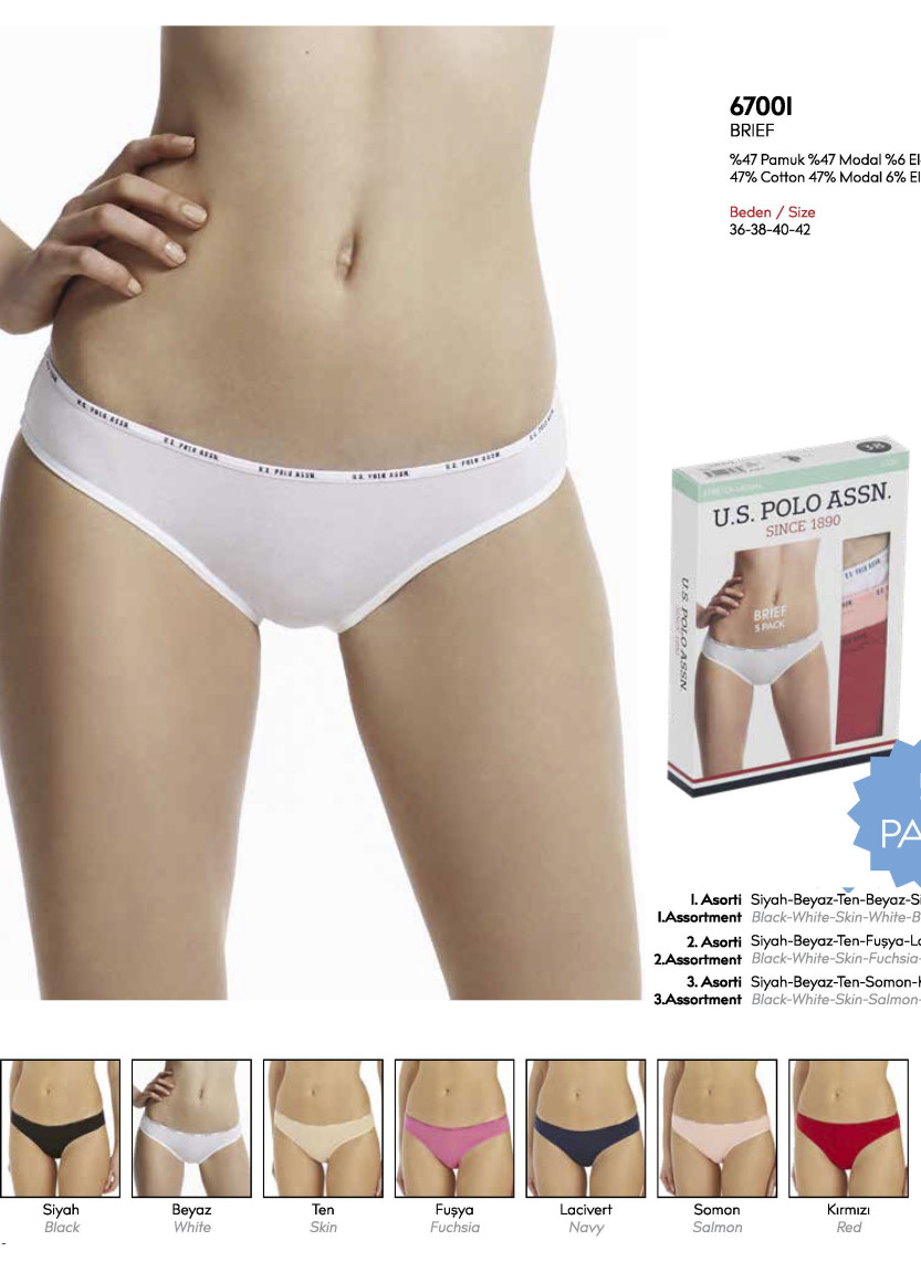 Women’s Low-Rise Briefs, 5 Pcs U.S. Polo Assn. 67001