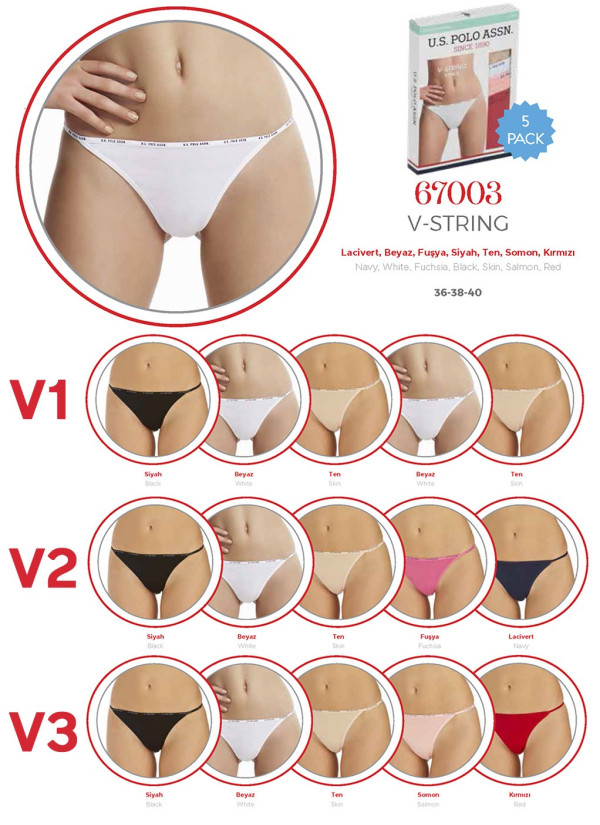 Women’s String Briefs, 5 Pcs U.S. Polo Assn. 67003