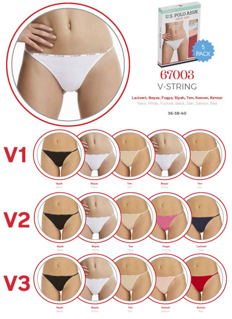 Women’s String Briefs, 5 Pcs U.S. Polo Assn. 67003