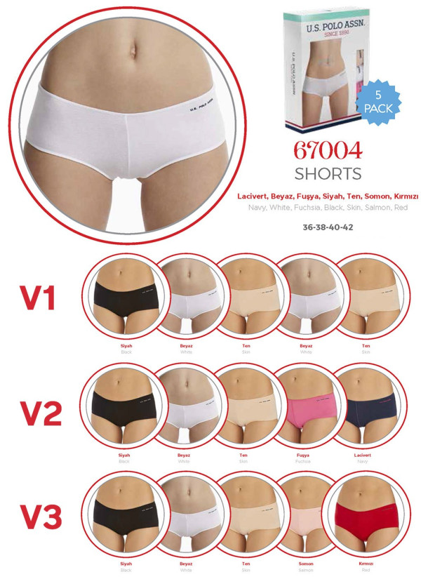 Women’s Elastic-Waist Shorts Briefs, 5 Pcs U.S. Polo Assn. 67004