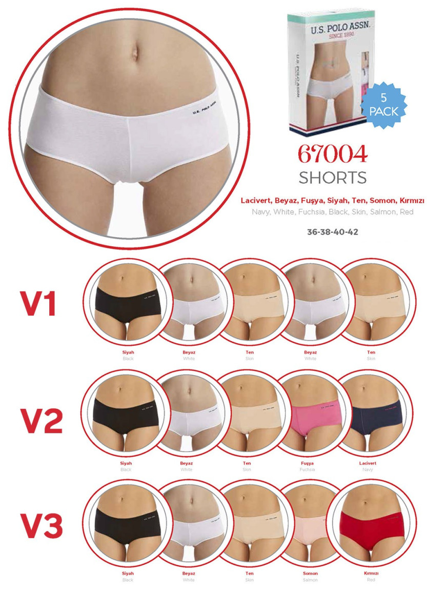 Women’s Elastic-Waist Shorts Briefs, 5 Pcs U.S. Polo Assn. 67004