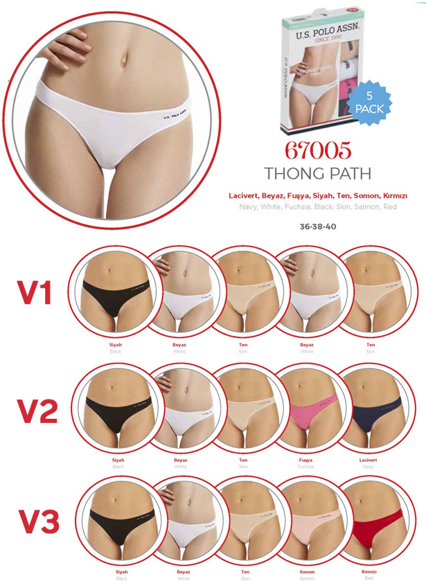Women’s Elastic-Waist String Briefs, 5 Pcs U.S. Polo Assn. 67005