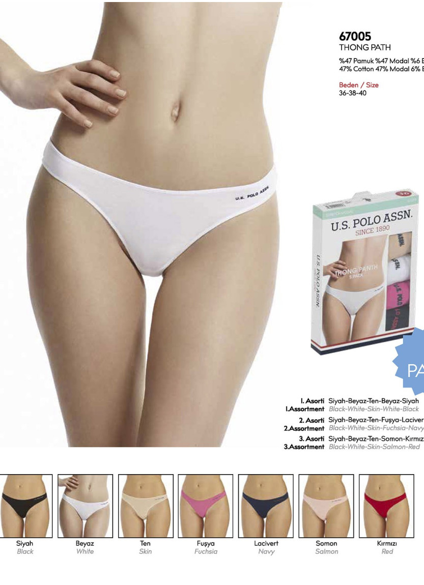 Women’s Elastic-Waist String Briefs, 5 Pcs U.S. Polo Assn. 67005