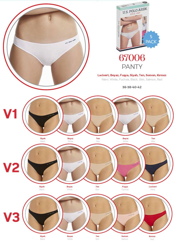 Women’s Elastic-Waist Briefs, 5 Pcs U.S. Polo Assn. 67006
