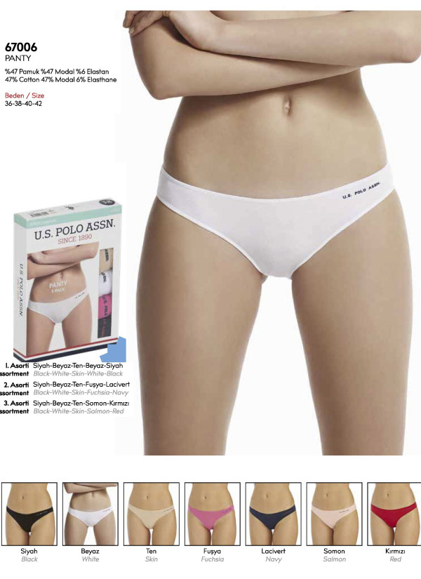 Women’s Elastic-Waist Briefs, 5 Pcs U.S. Polo Assn. 67006 2