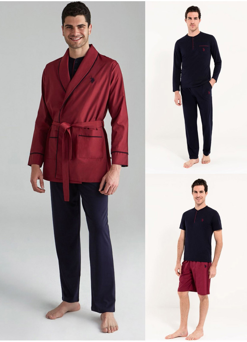 Burgundy Men’s Homewear Set with Robe U.S. Polo Assn. 12000