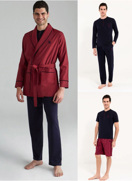 Burgundy Men’s Homewear Set with Robe U.S. Polo Assn. 12000