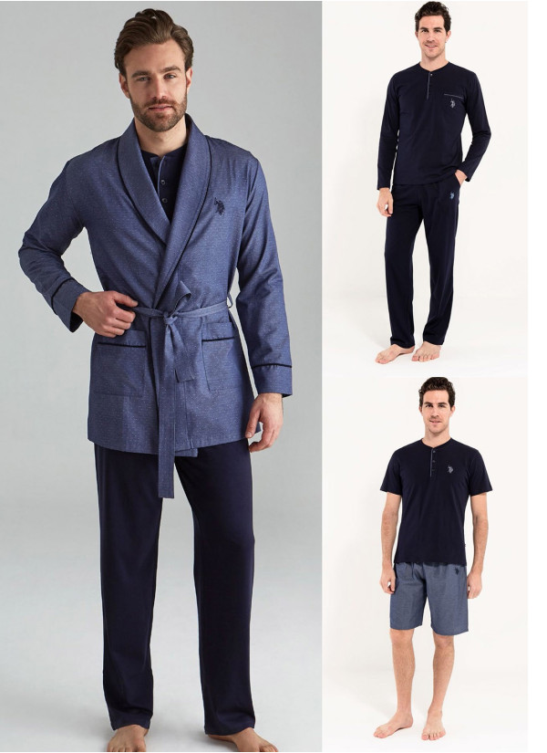 Navy Men’s Homewear Set with Robe U.S. Polo Assn. 12000