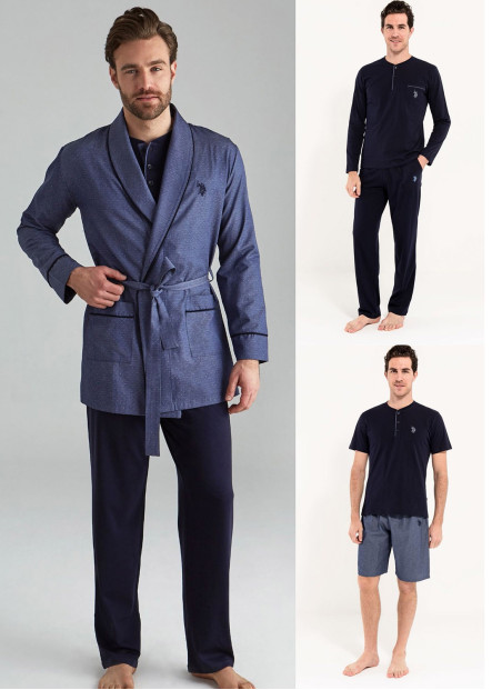 Navy Men’s Homewear Set with Robe U.S. Polo Assn. 12000