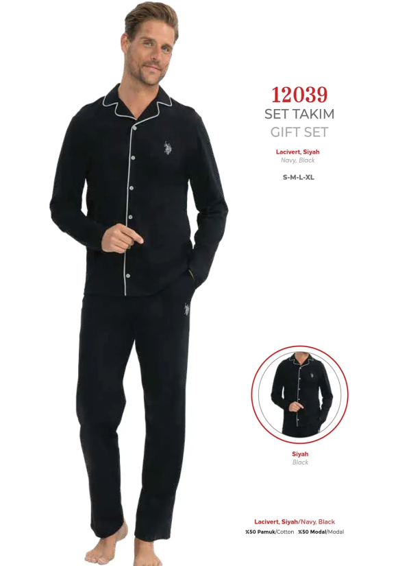 Black Men’s Pajama Set U.S. Polo Assn. 12039