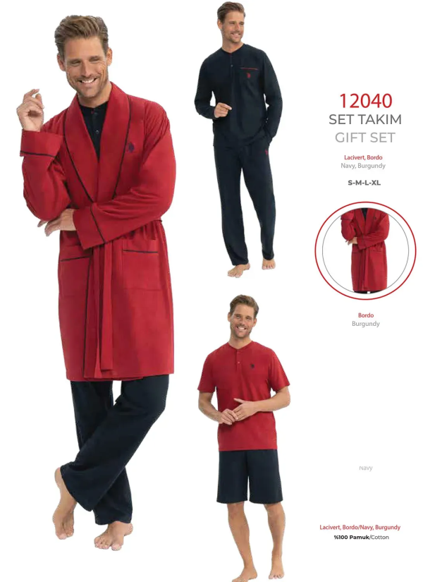 Burgundy Men’s Gift Pajama and Robe Set U.S. Polo Assn. 12040