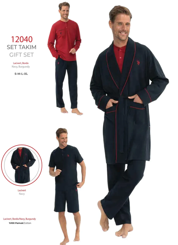 Navy Men’s Gift Pajama and Robe Set U.S. Polo Assn. 12040