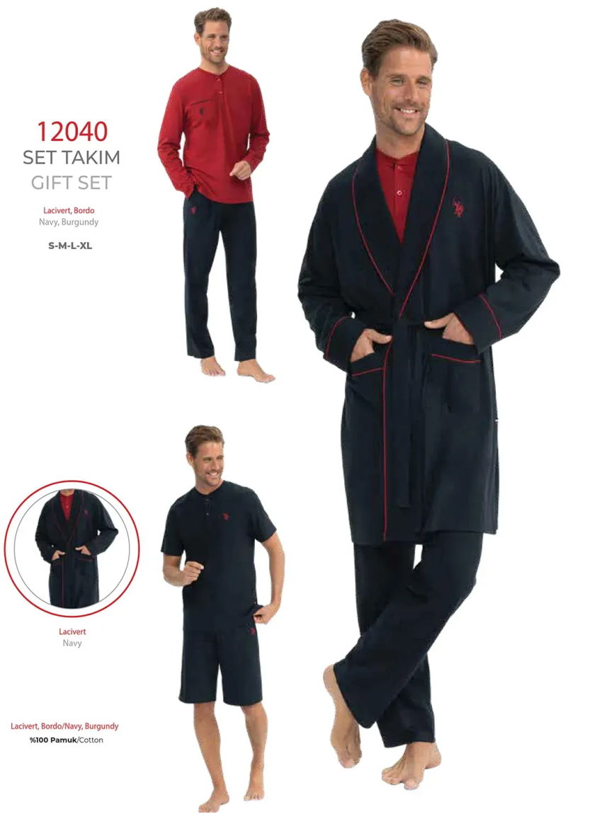 Navy Men’s Gift Pajama and Robe Set U.S. Polo Assn. 12040