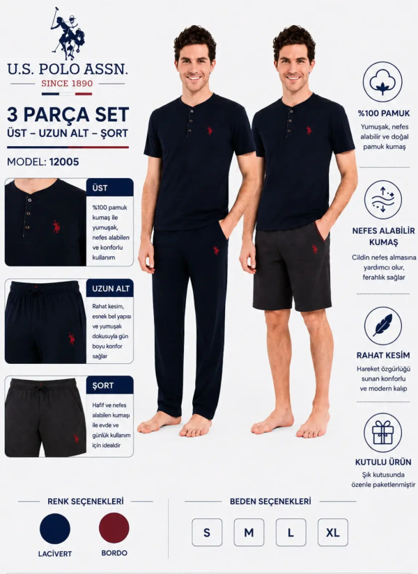 Navy Men’s Pajama Set with Shorts U.S. Polo Assn. 12005