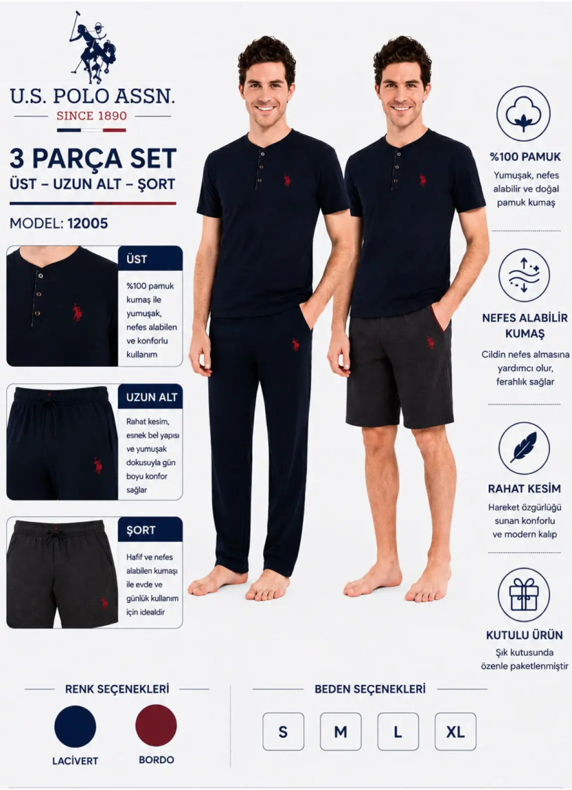 Navy Men’s Pajama Set with Shorts U.S. Polo Assn. 12005