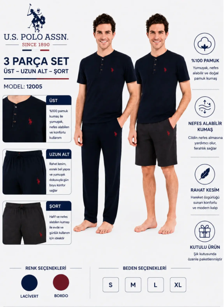 Navy Men’s Pajama Set with Shorts U.S. Polo Assn. 12005