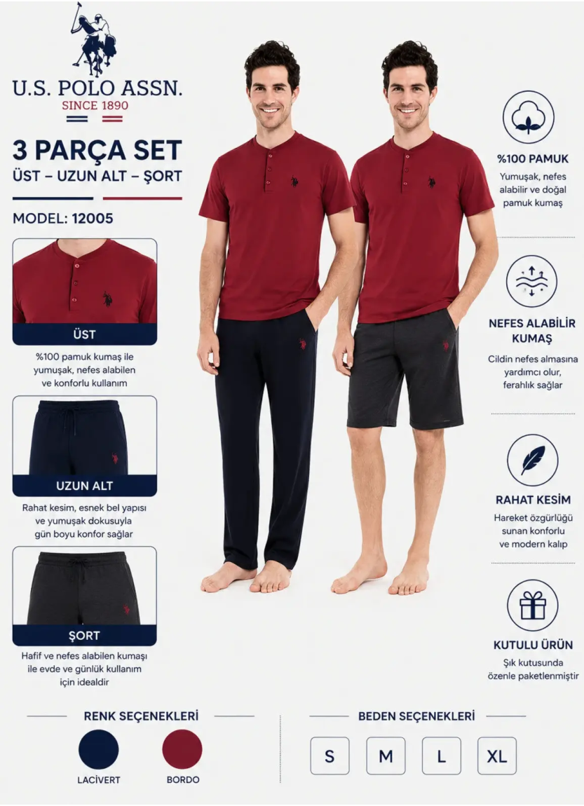 Burgundy Men’s Pajama Set with Shorts U.S. Polo Assn. 12005
