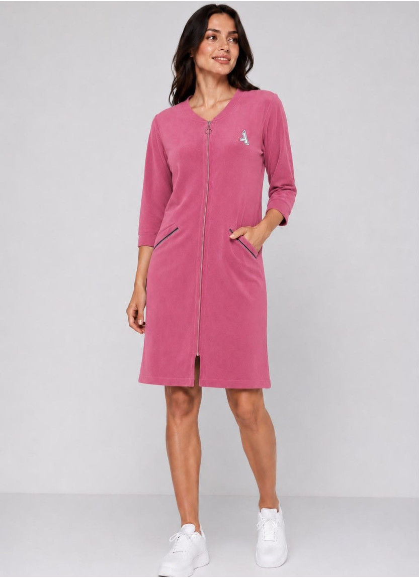 Женский Велюровый Халат на Молнии (L+XL+2XL+3XL+4XL) JEN 06101 Pembe