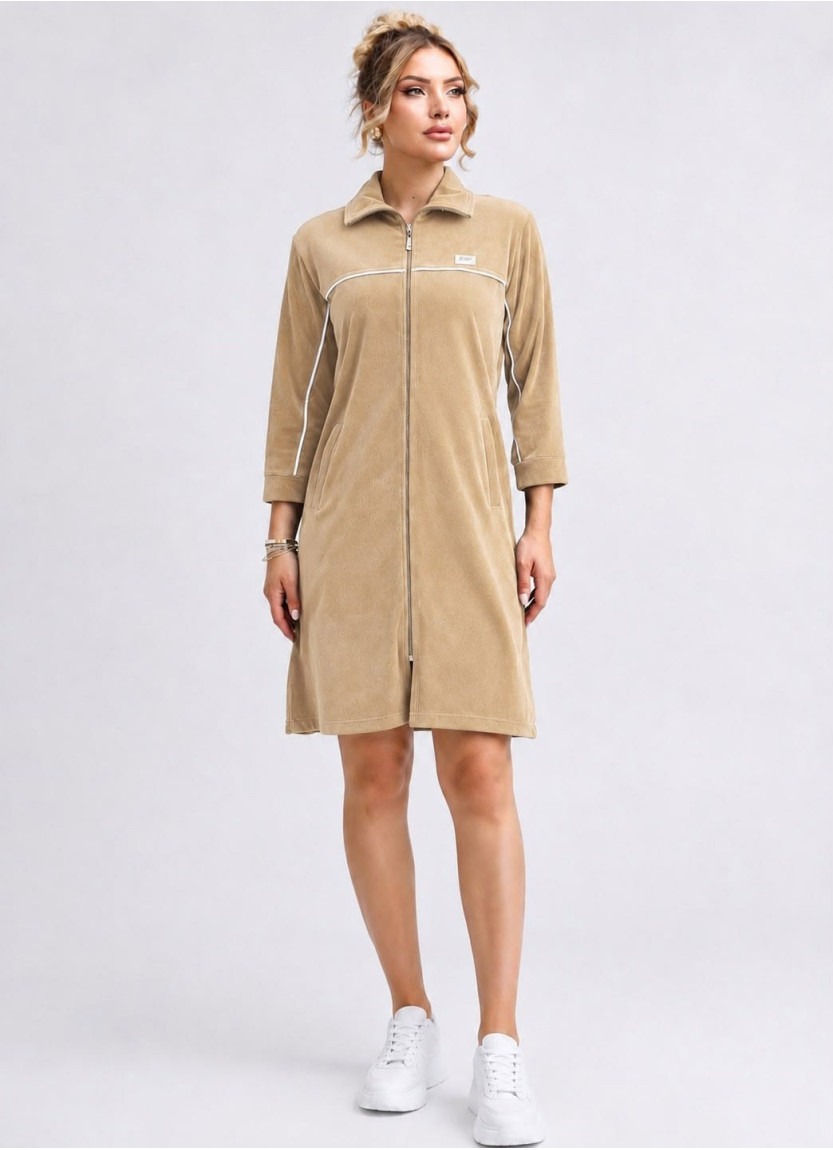 JEN 06103 Bej Women's Velour Zip-Up Robe (L+XL+2XL+3XL+4XL)