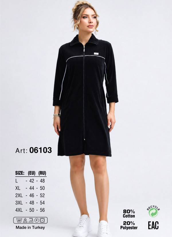 Женский Велюровый Халат на Молнии (L+XL+2XL+3XL+4XL) JEN 06103 Laci