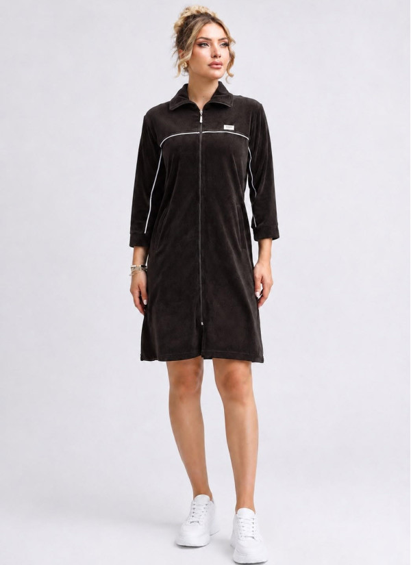 JEN 06103 Siyah Women's Velour Zip-Up Robe (L+XL+2XL+3XL+4XL)