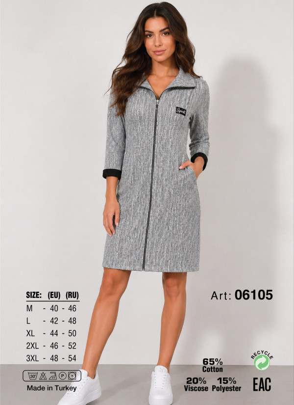 JEN 06105 Women's Zip-Up Robe (M+L+XL+2XL+3XL)