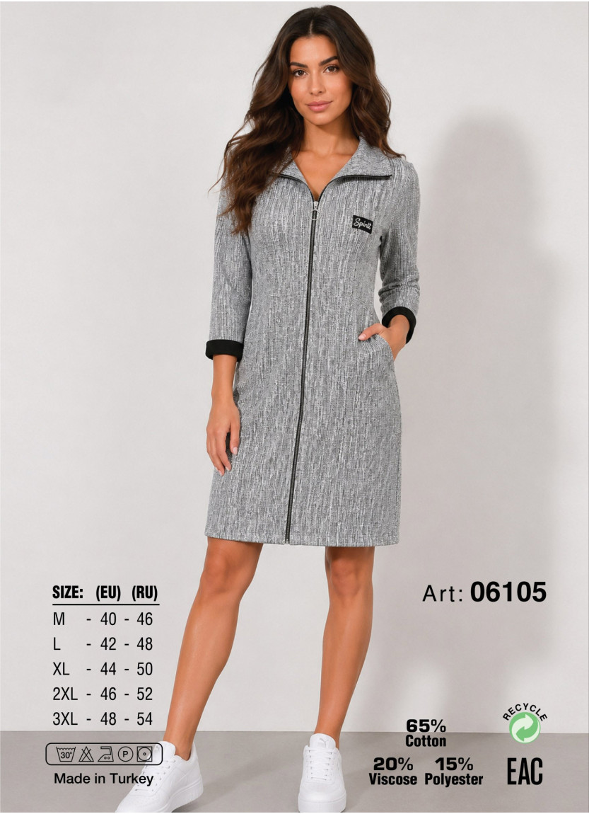 Женский Халат на Молнии (M+L+XL+2XL+3XL) JEN 06105