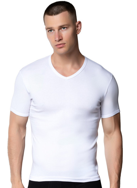 Men's V-Neck Short-Sleeve T-Shirt White (Individual Packaging) Gumus 4051
