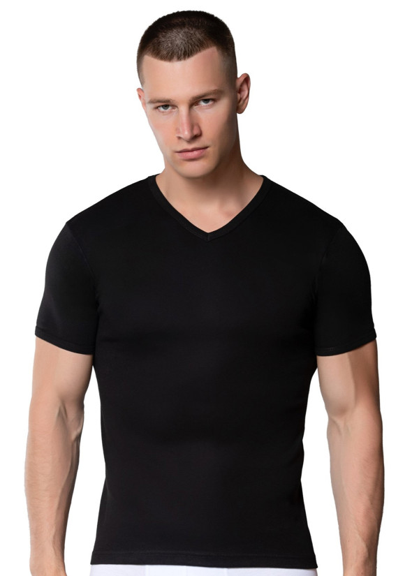 Men's V-Neck Short-Sleeve T-Shirt Black (Individual Packaging) Gumus 4051