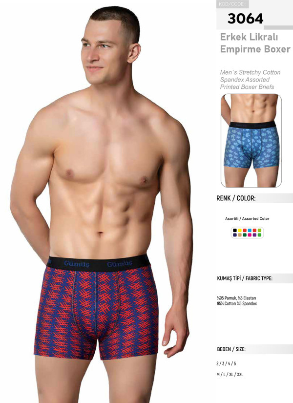 Men's Printed Stretch Boxer Briefs Assorted (Individual Packaging) Gumus 3064