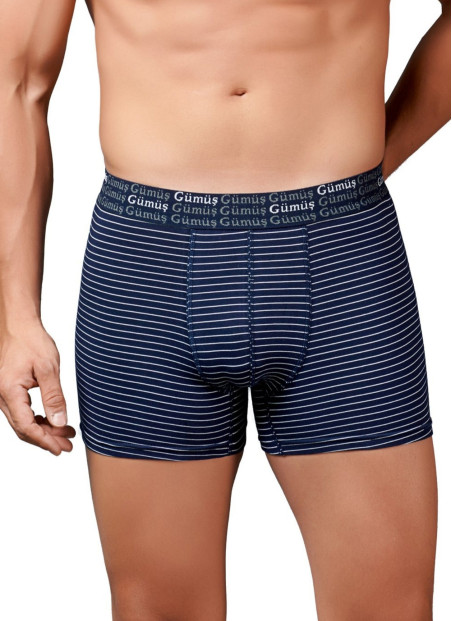 Men's Striped Stretch Boxer Briefs Navy Blue (Individual Packaging) Gumus 3114