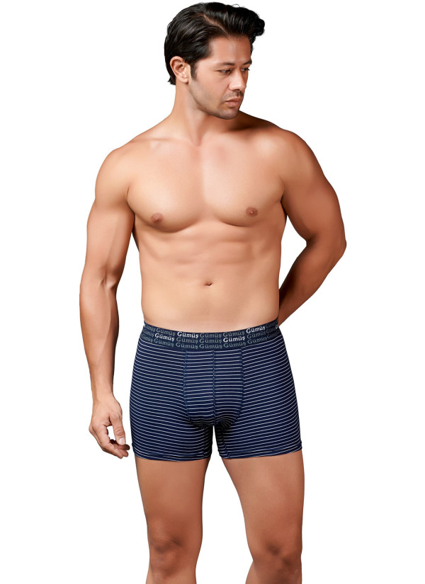 Men's Striped Stretch Boxer Briefs Navy Blue (Individual Packaging) Gumus 3114 2