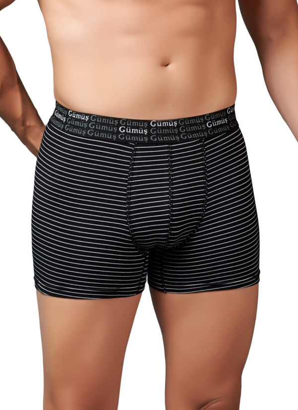 Men's Striped Stretch Boxer Briefs Black (Individual Packaging) Gumus 3114