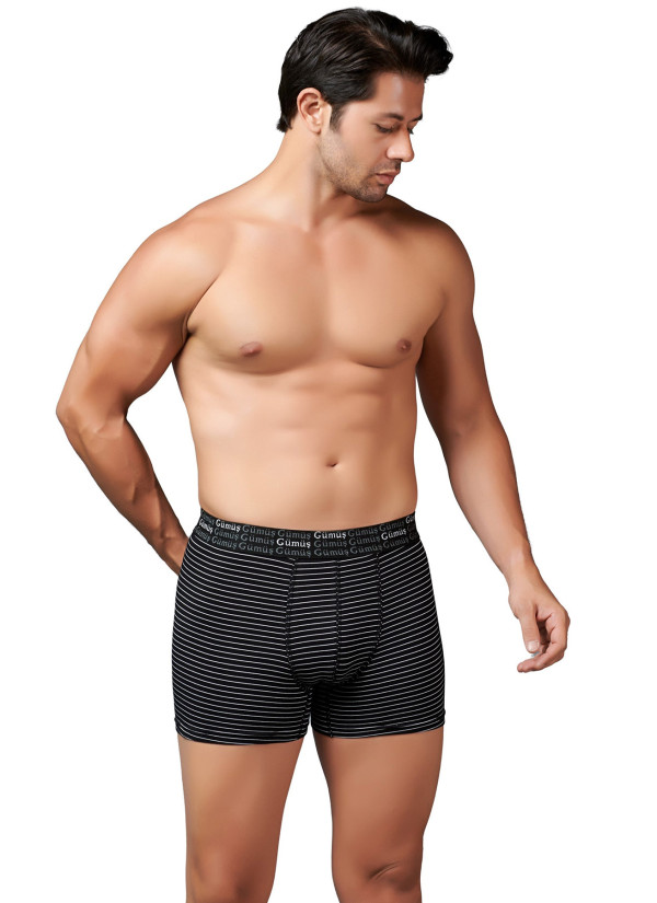 Men's Striped Stretch Boxer Briefs Black (Individual Packaging) Gumus 3114 2