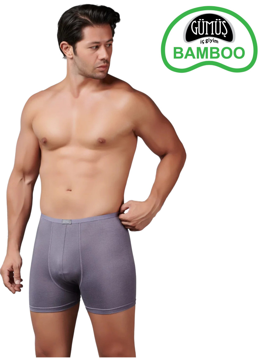 Men's Bamboo Low-Rise Stretch Boxer Briefs Grey (Individual Packaging) Gumus 8007
