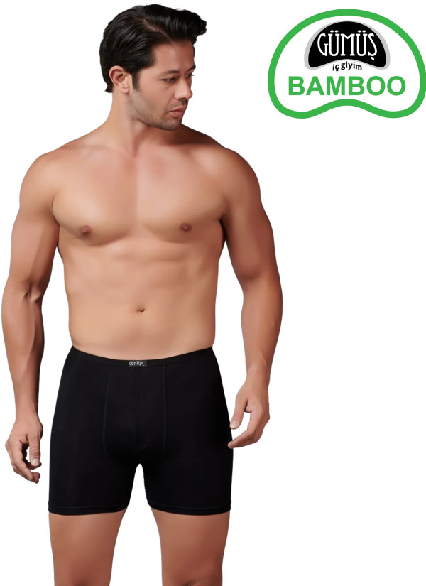 Men's Bamboo Low-Rise Stretch Boxer Briefs Black (Individual Packaging) Gumus 8007 2