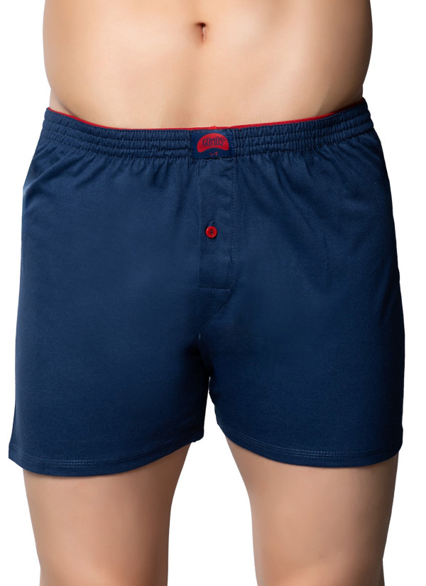 Men's Cotton Boxer Briefs with Terry Waistband Navy Blue (Individual Packaging) Gumus 4020