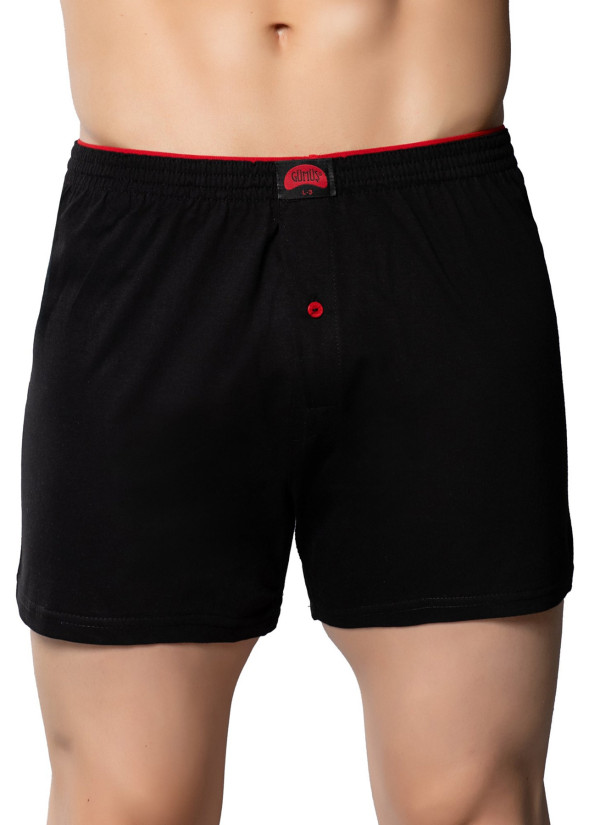 Men's Cotton Boxer Briefs with Terry Waistband Black (Individual Packaging) Gumus 4020